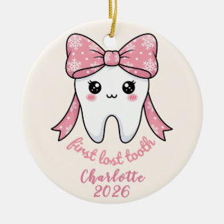 Baby Erstes Zahn Rosa Schleife Meilenstein Kawaii  Keramik Ornament