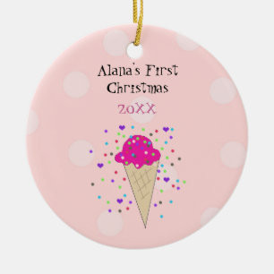 Baby-Erstweihnachten mit rosa Eiscreme-Wand Keramik Ornament