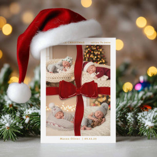 Baby-Erstweihnachten-Vier-Foto-Karte mit rotem Sch Einladung