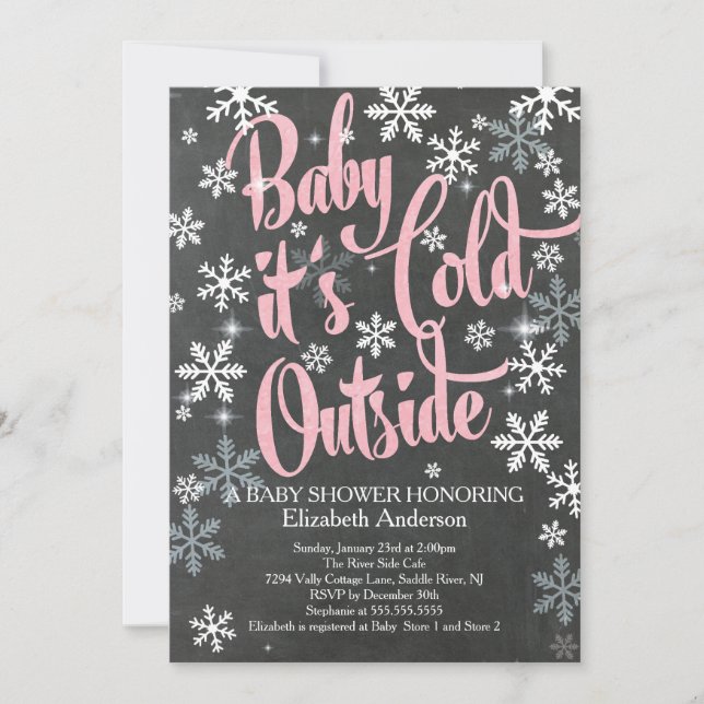 Baby Es ist Cold Chalkboard Pink Girls Baby Shower Einladung (Vorderseite)