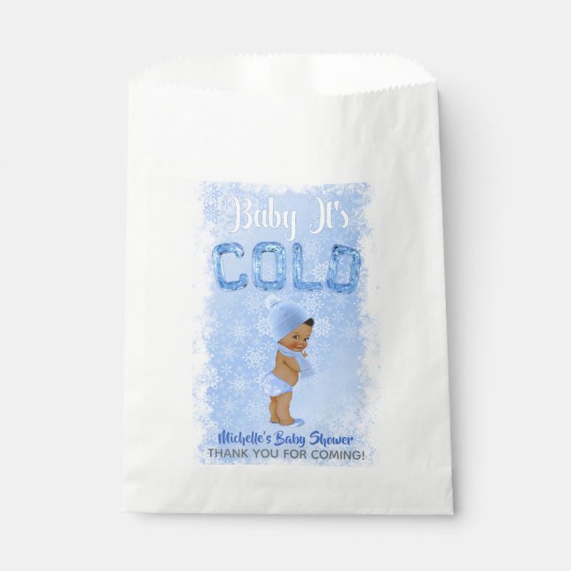 Baby Es ist Cold Snowflake Blue Ethnic Boy Dusche Geschenktütchen (Vorderseite)
