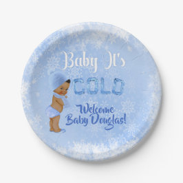 Baby Es ist Cold Snowflake Blue Ethnic Boy Dusche Pappteller
