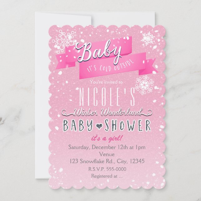 BABY ES IST KALT AUSSERHALB Pink Baby Dusche Einla Einladung (Vorderseite)