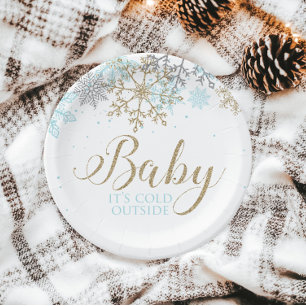 Baby, es ist kalt draußen, Blaue Schneeflocke-Baby Pappteller