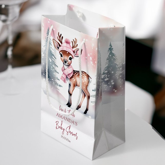 Baby es ist kalt draußen im Winter Babydusche pink Kleine Geschenktüte (Baby it's cold outside winter baby shower pink small gift bag cute baby deer pines thank you favor)