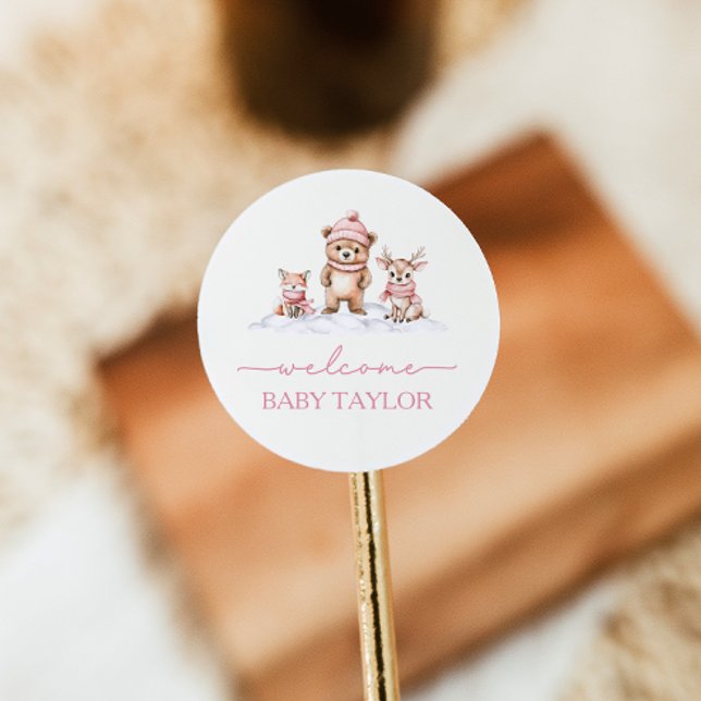 Baby Es ist kalt draußen im Winter Woodland Babydu Runder Aufkleber (Von Creator hochgeladen)