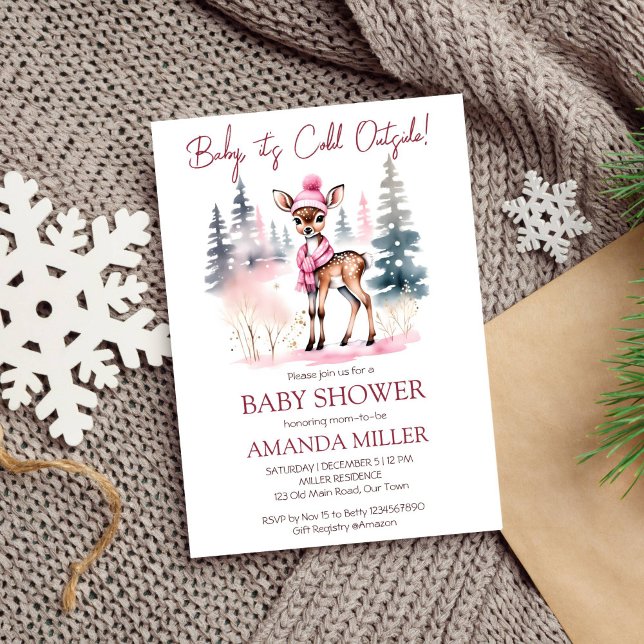 Baby es ist kalt draußen Mädchen Rehe Babydusche Einladung (Baby it's cold outside girl baby deer baby shower editable template invitation digital download)