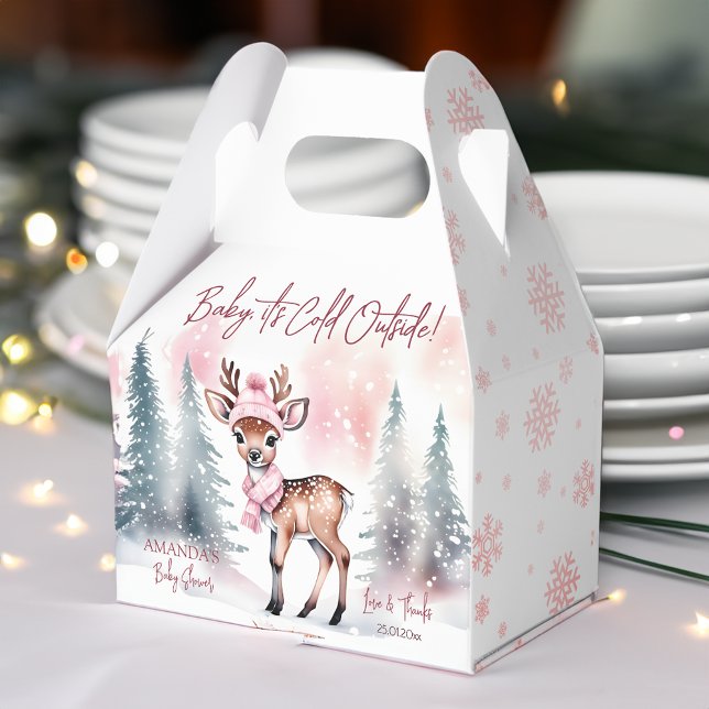 Baby es ist kalt draußen Mädchen Rehe Babydusche Geschenkschachtel (Baby it's cold outside girl baby deer baby shower favor box winter baby shower favors pink baby deer)