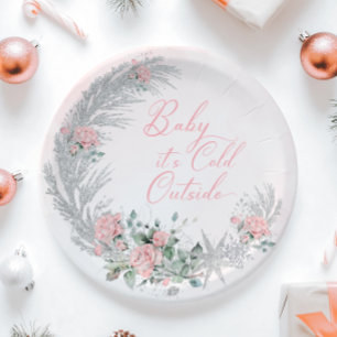 Baby, es ist kalt draußen Pink Winter  Pappteller