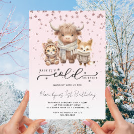 Baby Es ist kalt draußen rosa 1. Geburtstag Einladung