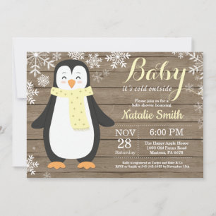 Baby, es ist kalt draußen Rustikale Pinguin-Baby-P Einladung