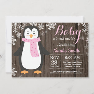 Baby, es ist kalt draußen Rustikaler Pinguin Baby Einladung