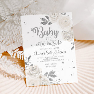 Baby, es ist kalt draußen Silber Blumen Baby Showe Einladung