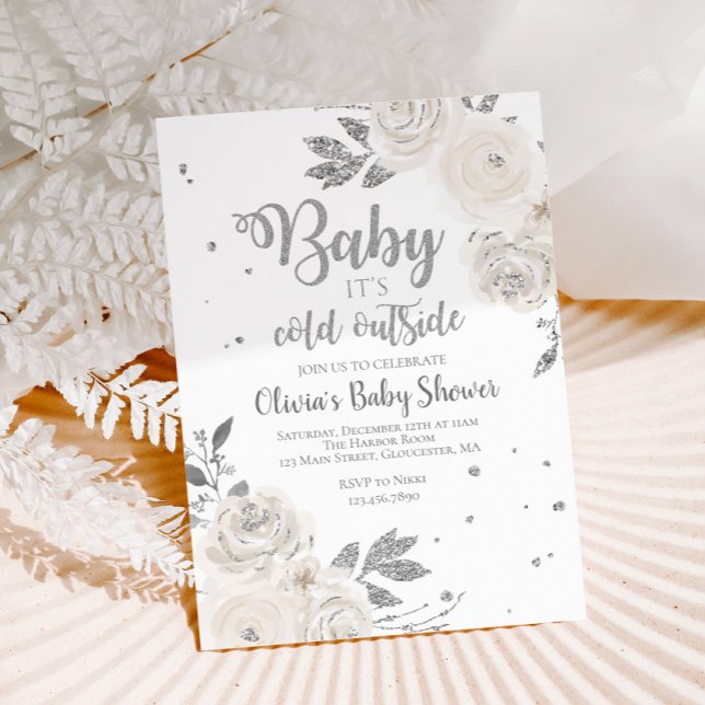 Baby es ist kalt draußen Silver Floral Baby Dusche Einladung (Von Creator hochgeladen)