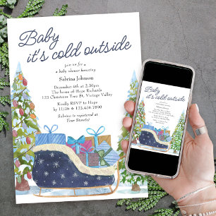 Baby, es ist kalt draußen Vintage-Schlitten-Baby-P Einladung