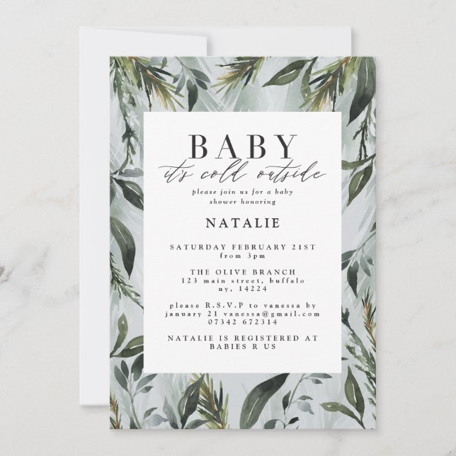 Baby es ist kalt draußen Wasserfarben Babydusche Ankündigung (Vorderseite)