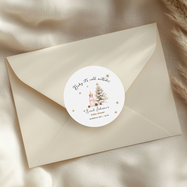 Baby es ist kalt draußen Winter Baby Dusche Runder Aufkleber (Von Creator hochgeladen)