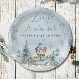 Baby Es ist kalt draußen Winter Bear Blue Gold Pappteller