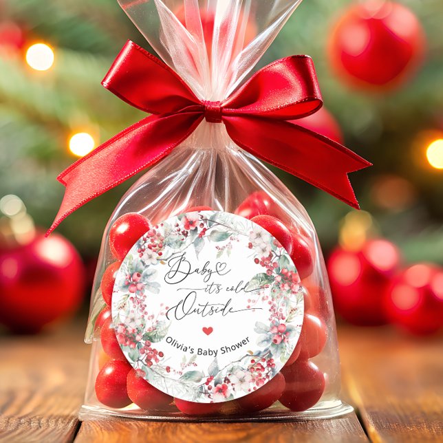 Baby es ist kalt draußen Winter Floral Baby Dusche Runder Aufkleber (Von Creator hochgeladen)