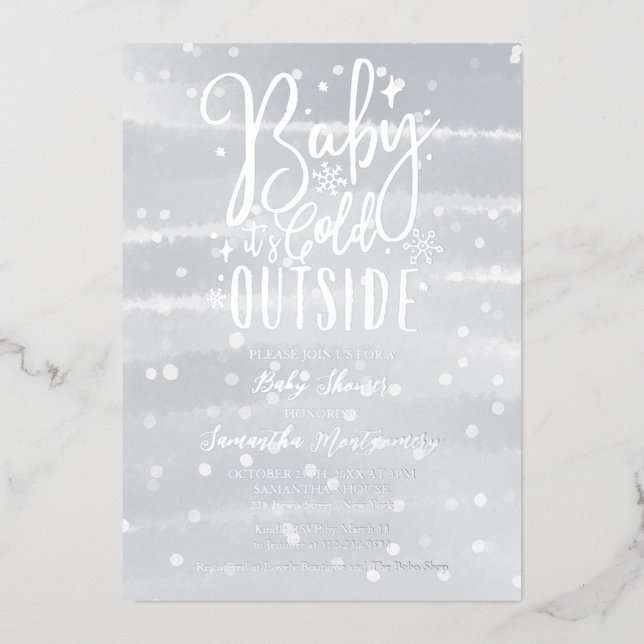 Baby Es ist kalt draußen Winter Gray Baby Dusche Folieneinladung (Vorderseite)