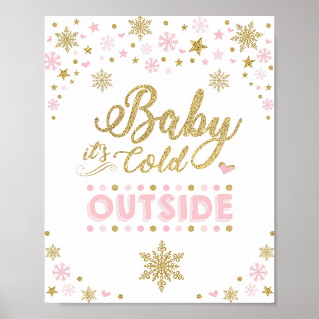Baby Es ist kalt draußen Winter Snowflake Pink Gol Poster (Vorne)