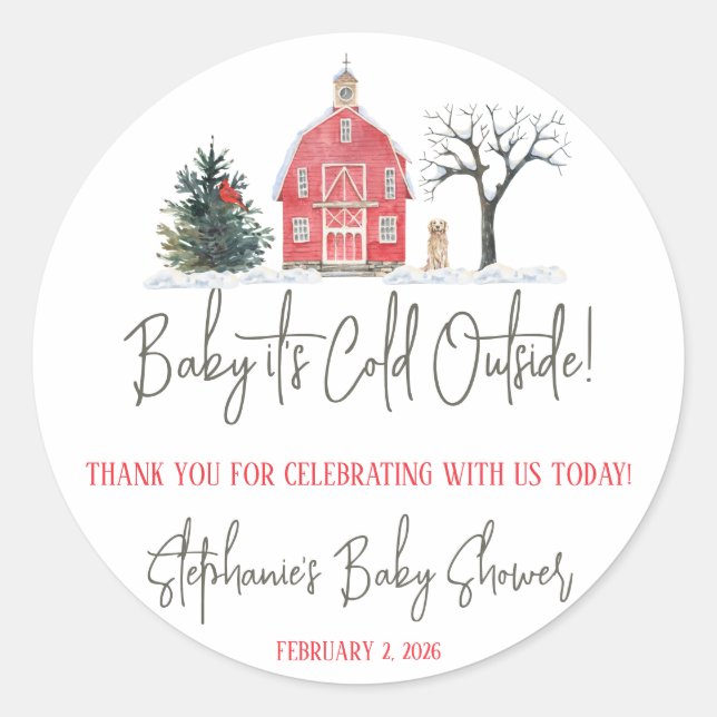 Baby Es ist kalt draußen, Winter Themed Baby Dusch Runder Aufkleber (Vorderseite)
