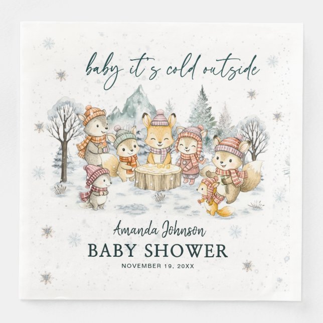 Baby es ist kalt draußen Winter Wald Baby Shower Serviette (Vorderseite)