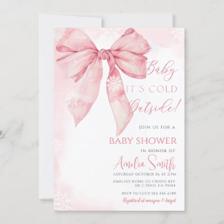 Baby Es ist kalt im Freien Pink Bow Girl Babydusch Einladung