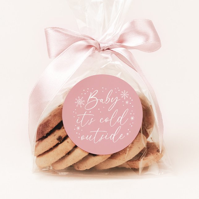 Baby Es ist kalt im Freien Pink Snowflake Babydusc Runder Aufkleber (Von Creator hochgeladen)