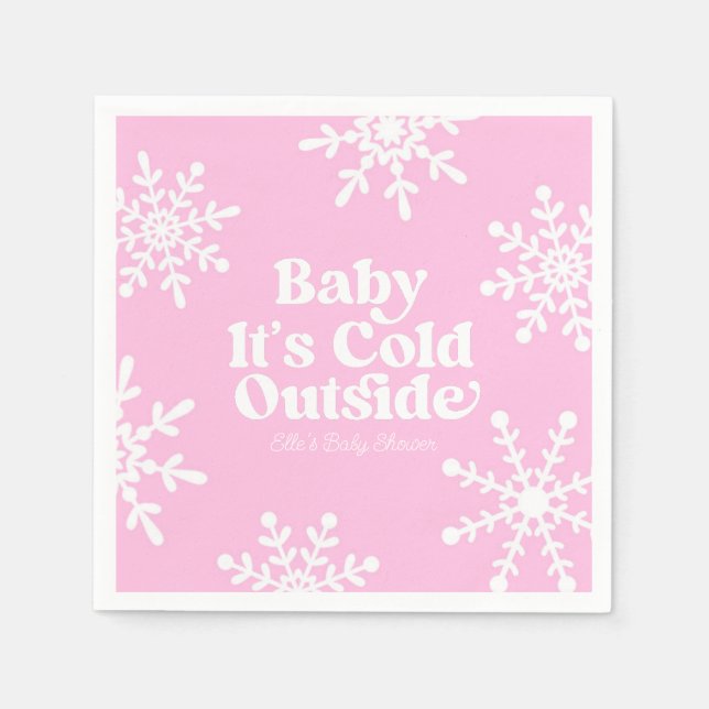Baby Es ist kalt im Freien Pink Snowflake Babydusc Serviette (Vorderseite)