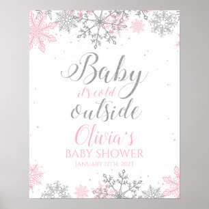 Baby Es ist kalt im Freien rosa SilberBaby-Dusche Poster
