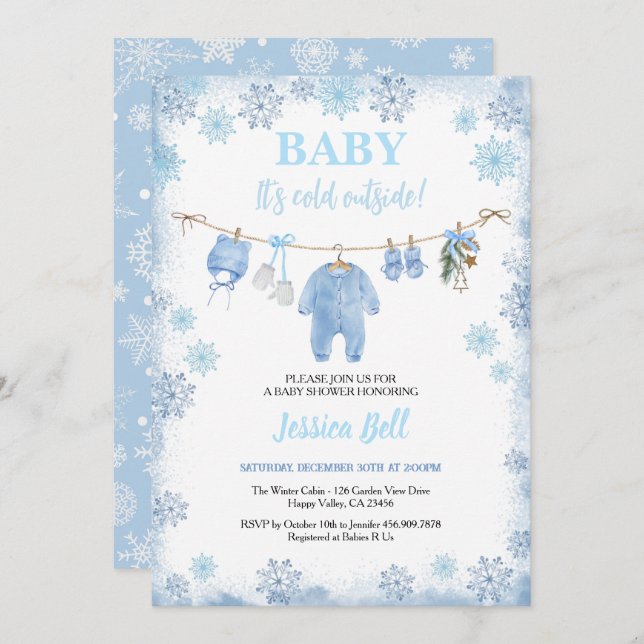 Baby Es ist kalt Outside Baby Dusche Blue Winter Einladung (Vorne/Hinten)
