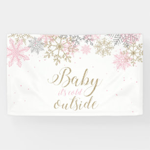 Baby Es ist kalt Outside Rosa Glitzer Schneeflocke Banner