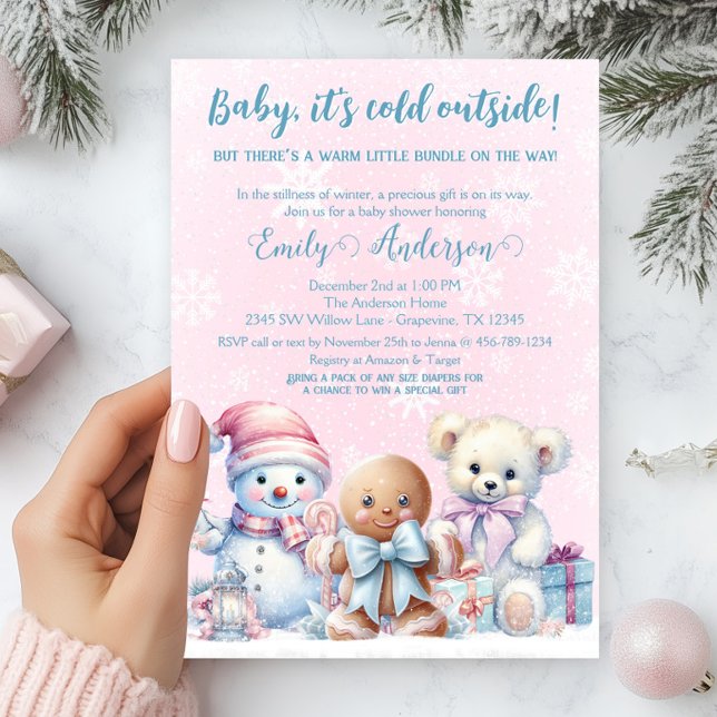 Baby, es ist kalte Outside Winter Baby Girl Dusche Einladung (Adorable winter baby shower invitation. Simply add your event details.)