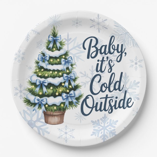 Baby, es ist kalte Outside Winter Boy Baby Dusche Pappteller (Vorderseite)