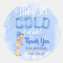 Baby Es ist kalter Winter Snowflake Blue Boy Dusch Runder Aufkleber