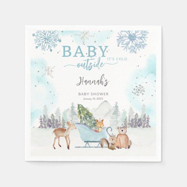Baby Es ist kaltes Winterwald Außendusche. Serviette (Vorderseite)