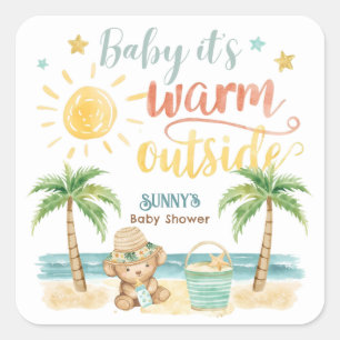 Baby, es ist warm draußen Tropische Strand-Baby-Pa Quadratischer Aufkleber
