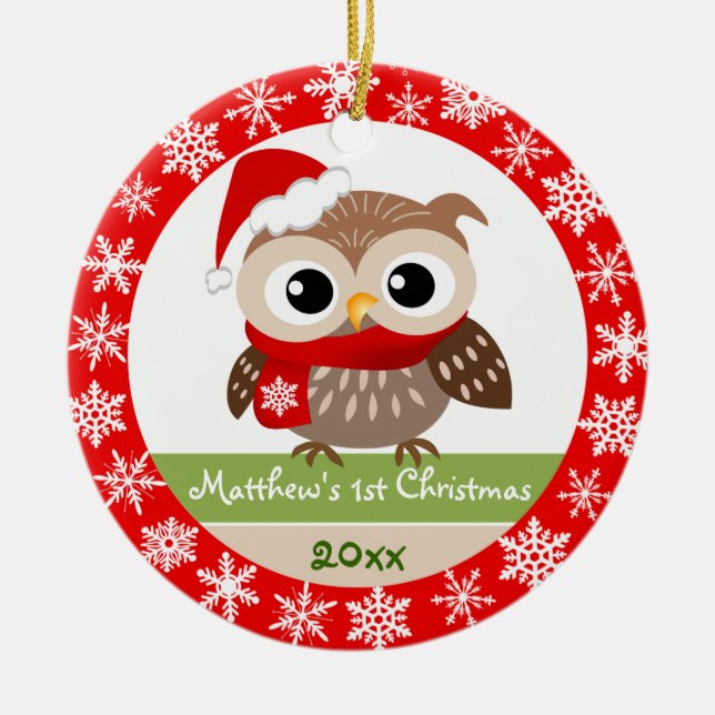 Baby-Eulen-1. Weihnachtsverzierung Keramik Ornament (Vorne)