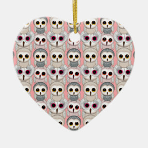 Baby-Eulen auf rosa Muster Keramik Ornament