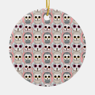 Baby-Eulen auf rosa Muster Keramik Ornament