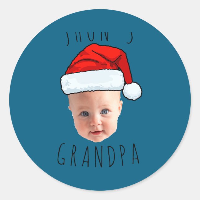 Baby Face Santa Hat Christmas Photo  Runder Aufkleber (Vorderseite)
