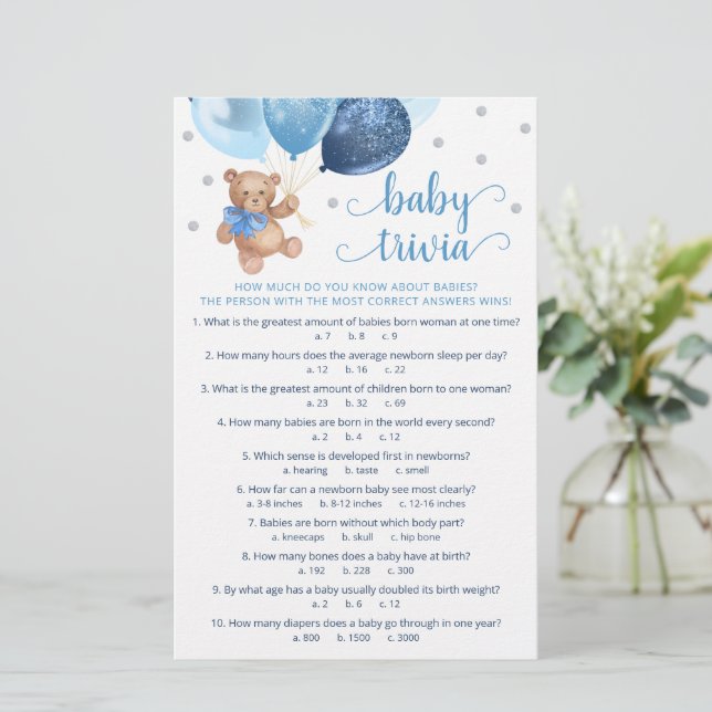 Baby Facts Trivia Game Baby Shower Teddy Bear (Stehend Vorderseite)