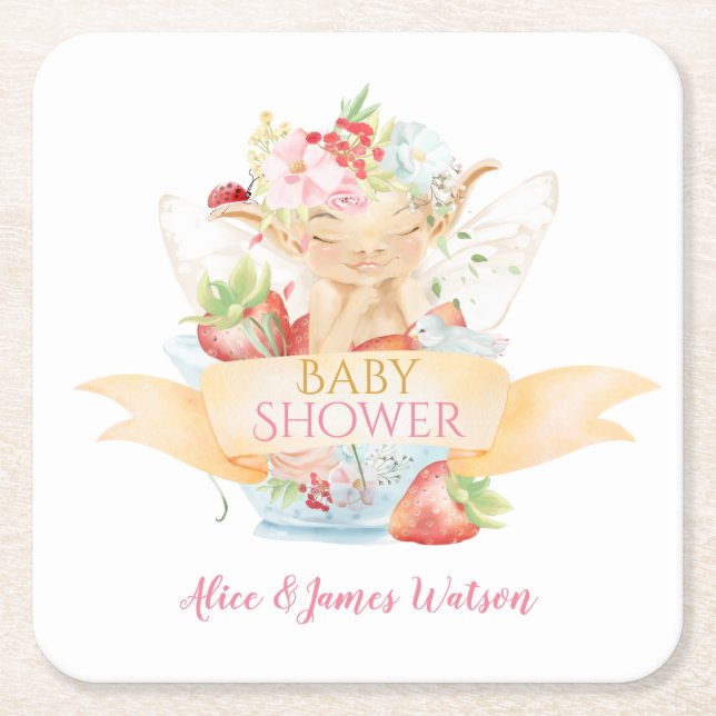 Baby Fairy Delicate Girly Babydusche Rechteckiger Pappuntersetzer (Vorderseite)
