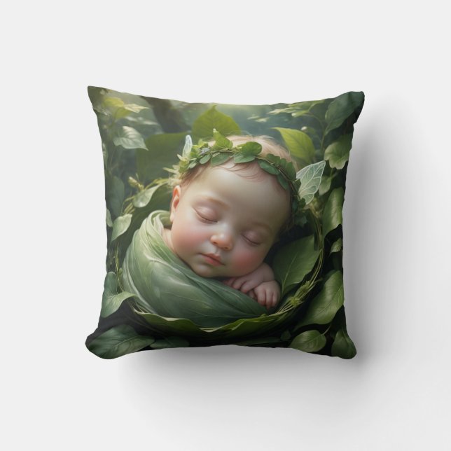 Baby Fairy hat sich in einem Leaf Kissen (Vorderseite)