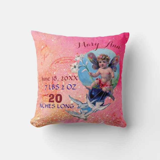 BABY FAIRY, HUNDE IN PINK GLITZERN Baby Girl Stats Kissen (Vorderseite)