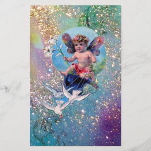BABY FAIRY MIT HUNDEN IN GLITZERN, blaugrünes Gold Briefpapier