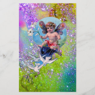 BABY FAIRY MIT HUNDEN IN GLITZERN, lila grün Briefpapier