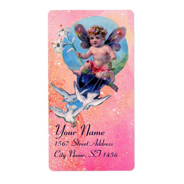 BABY FAIRY MIT HUNDEN IN GLITZERN, rosa blau (Vorne)