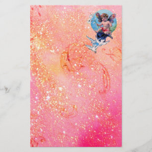BABY FAIRY MIT HUNDEN IN GLITZERN, rosa Gold Briefpapier